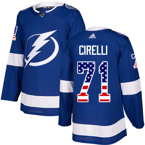 Adidas Tampa Bay Lightning Men #71 Anthony Cirelli Blue Home Authentic USA Flag Stitched NHL Jersey